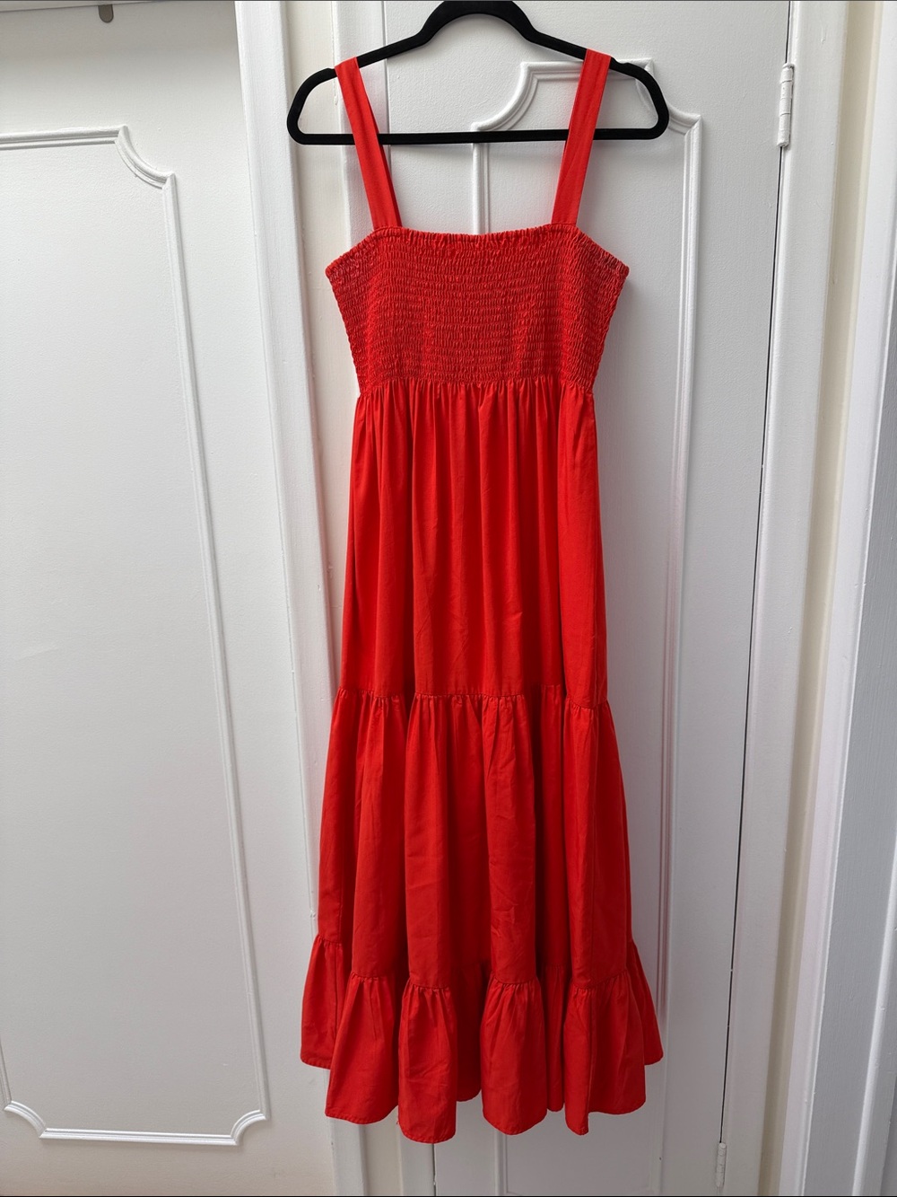 Zara Red Shirred Bodice Tiered Maxi Dress